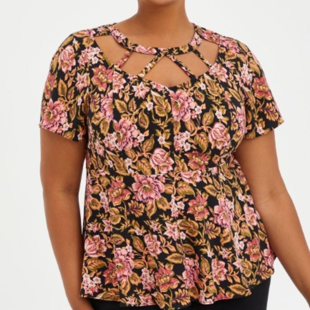 Peplum Crepe Cage Front Top by Torrid